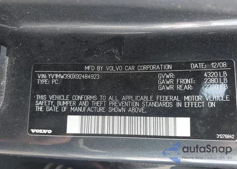 2009 Volvo V50 2.4I из США, поврежденный, VIN YV1MW390X92484923